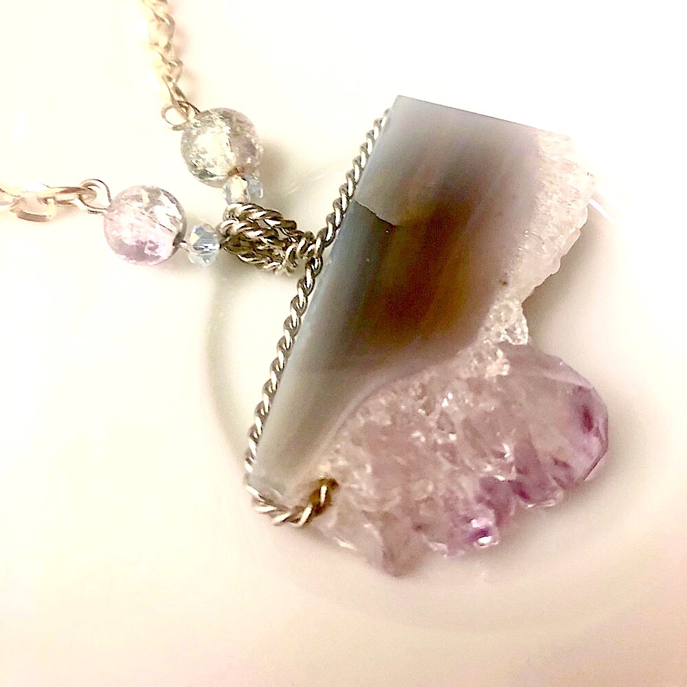 Madagascar Amethyst on a 20” Silver Pl. Necklace